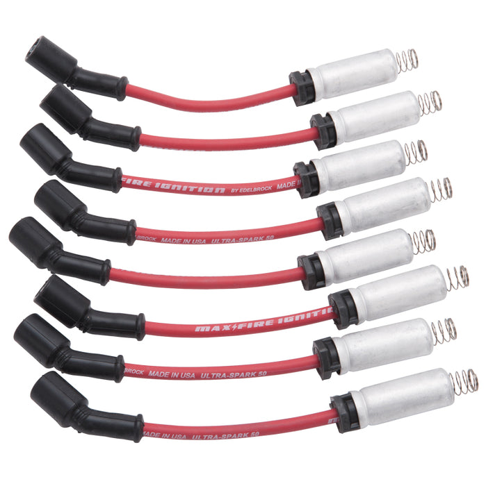 Edelbrock Spark Plug Set, Ls Kit W/Metal Sleeves, 99-15 50 Ohm Resistance Red