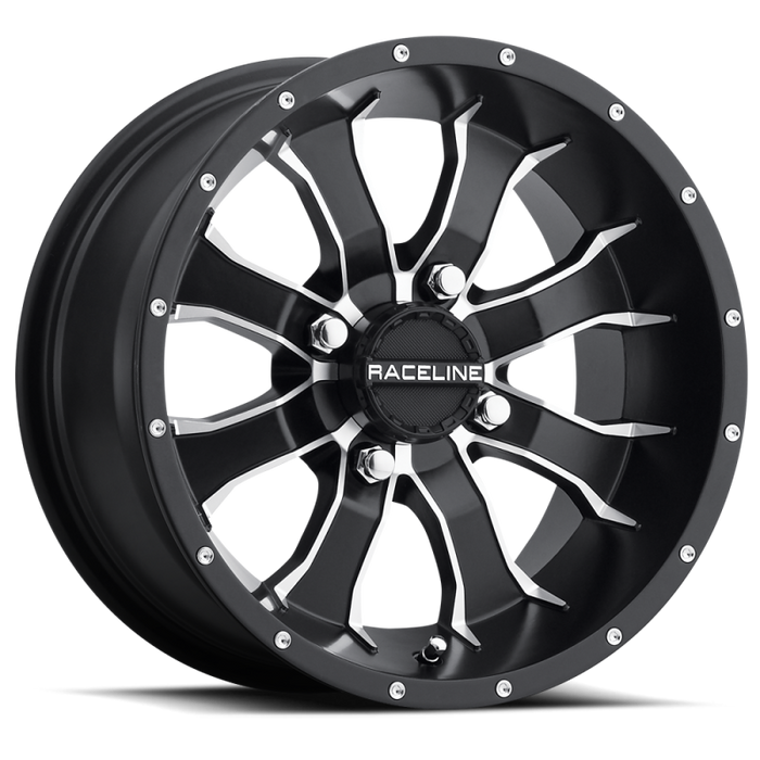 Raceline Wheels A77 Mamba Utv/Atv Wheel Black Machined Finish 9X8" 4X110",34.5 Mm Offset/(3.14"B/S) A7798011-35
