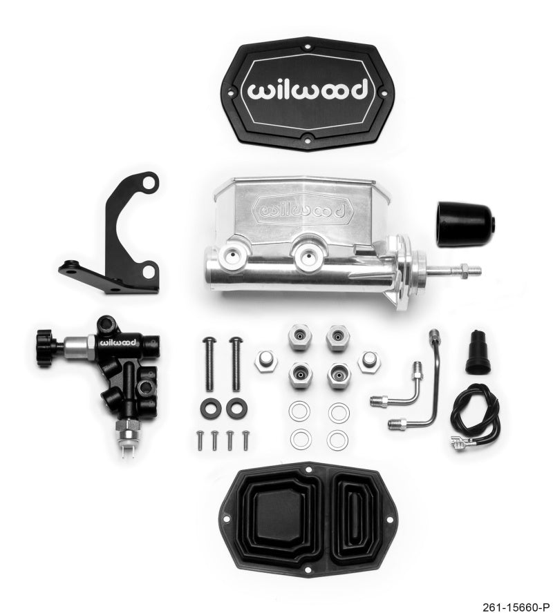 Wilwood Compact Tandem M/C 15/16in Bore w/RH Bracket and Valve (Pushrod) Ball Burnished 261-15660-P