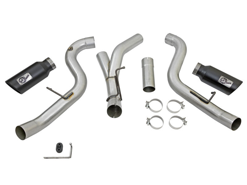 aFe Atlas Exhaust 4in Dual DPF-Back Al Steel w/ Black Tips 16-17 GM Diesel Truck V8-6.6L (td) LML 49-04080-B