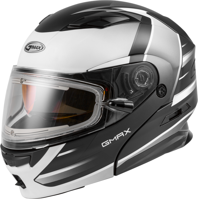 GMAX MD-01S Descendant, DOT Approved Modular Helmet, Electric Dual Lens Shield for Snow & Motor Sports, (MATTE BLACK/WHITE, Large)