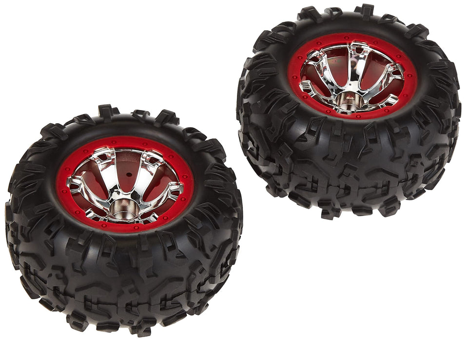 Traxxas 1/16Th Scale Canyon At Tires Pre-Glued On Chrome, Geode Wheels, Red Beadlock-Style (Pair) 7272