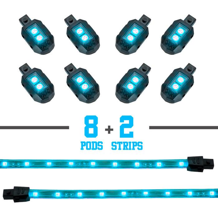 Xk Glow Xkglow 8 Pods 2 Strip Motorcycle Underglow Accent Light For S Motor Light Blue XK034001-AB