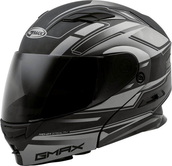 Gmax Md-01 Modular Stealth Helmet Matte Black/Silver Md G1011395