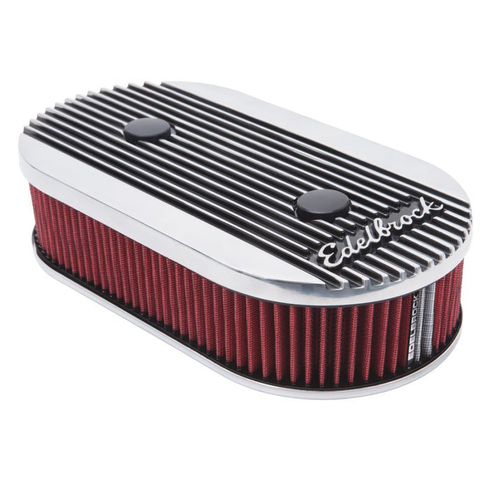 Edelbrock Air Cleaner Elite II Oval Dual-Quad Carbs 2 5In Red Element Polished 4272