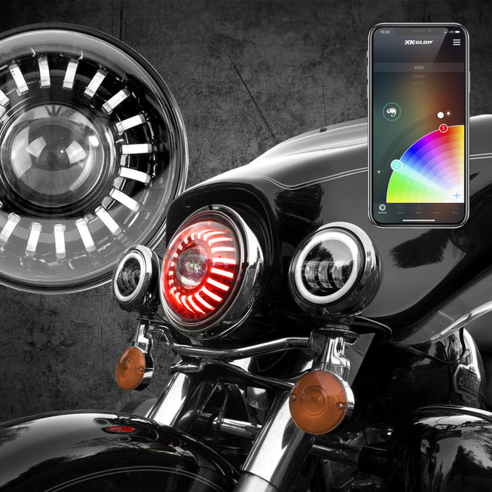 7" RGB LED Harley Headlight XKchrome Bluetooth App Controlled Kit