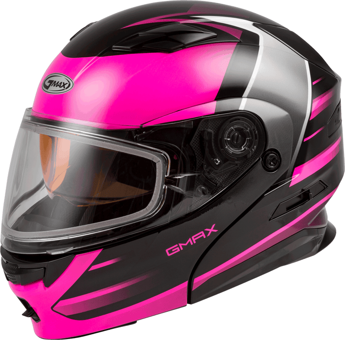 GMAX MD-01S Descendant, DOT Approved Modular Helmet, Dual Lens Shield for Snow & Motor Sports, (Black/Pink/White, X-Large)