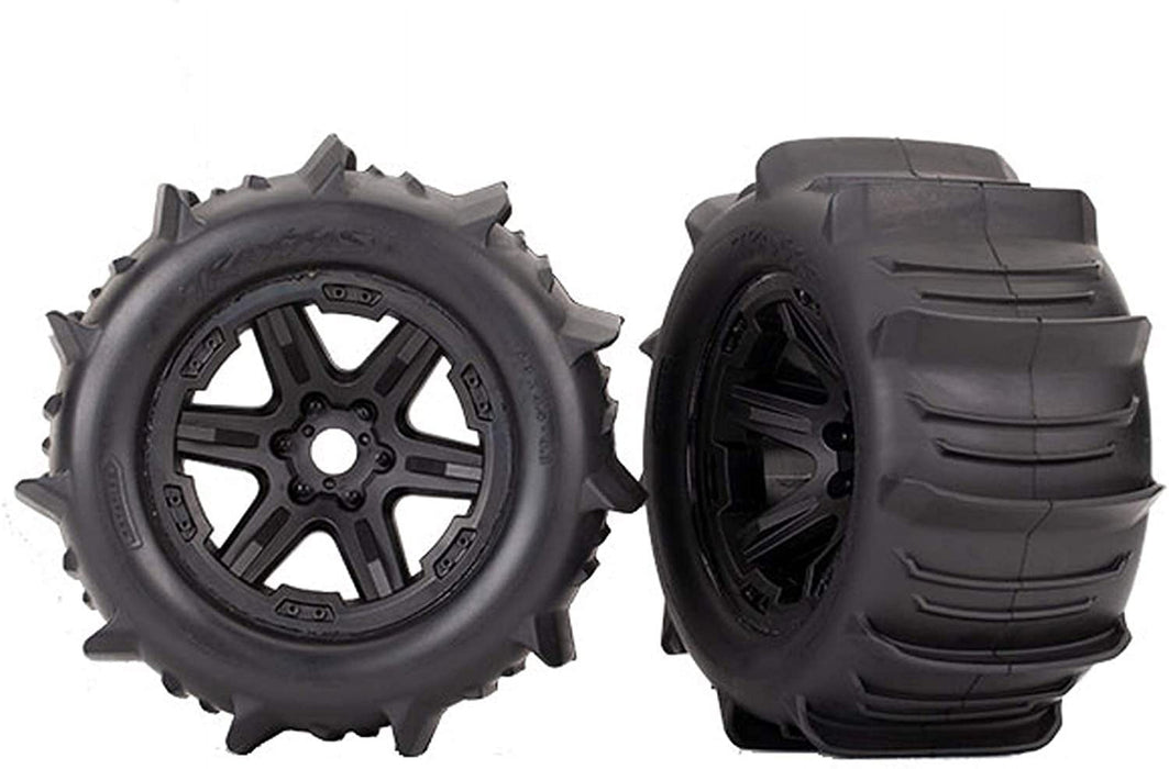 Traxxas Tires & Wheels Assembled Glued (Black 3.8' Wheels Paddle Tires Foam Inserts) (2) (Tsm Rated) 8674