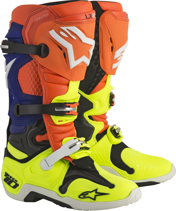 Alpinestars Tech 10 Boots Orange/Blue/White Sz 08 2010014-475-8