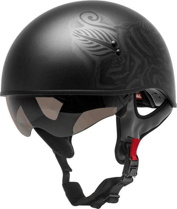 GMAX HH-65 Naked Motorcycle Street Half Helmet (Devotion Matte Black/Silver, X-Small)