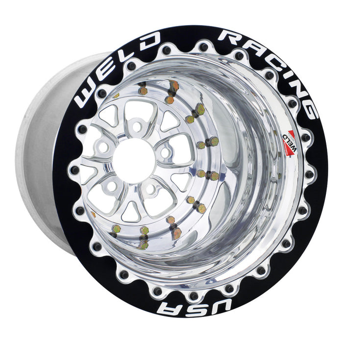 Weld V-Series 15x12 / 5x4.5 BP / 4in. BS Polished Wheel Black Double Beadlock MT 84P-512208MB