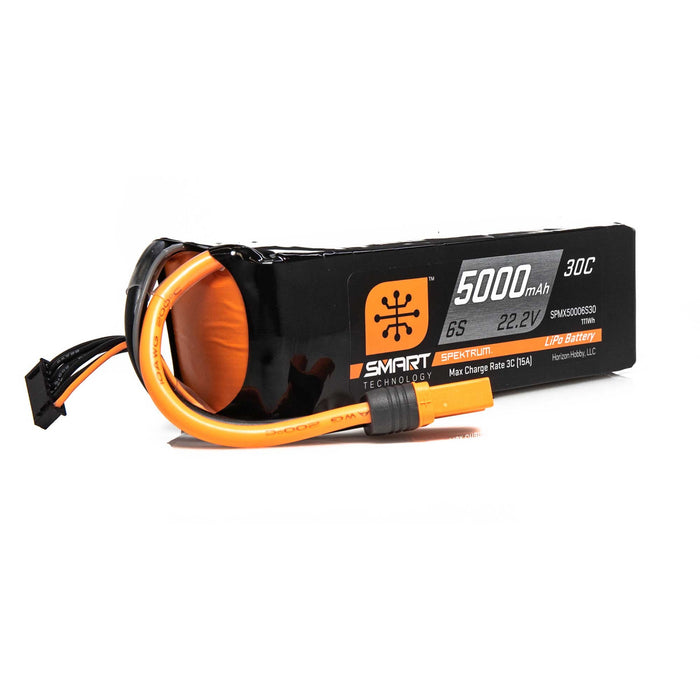 Spektrum SMART 5000mAh 6S 22.2V Smart LiPo 30C IC5 SPMX50006S30 Airplane Batteries