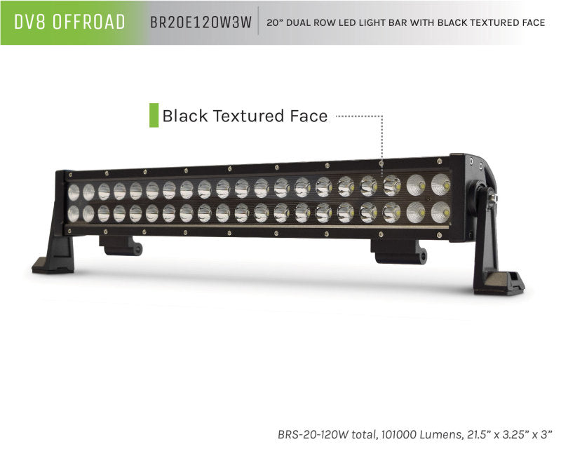 DV8 Offroad BRS Pro Series 20in Light Bar 120W Flood/Spot 3W LED Black BR20E120W3W