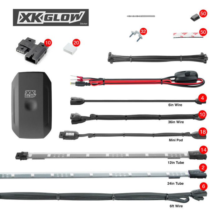 Advanced XKchrome App Control LED Light Kit (2) 24" + (14) 12" Tubes + (18) Pods for Offroad UTV ATV
