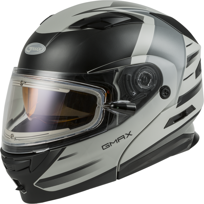 GMAX MD-01S Descendant, DOT Approved Modular Helmet, Electric Dual Lens Shield for Snow & Motor Sports, (Matte Grey/Silver, Medium)