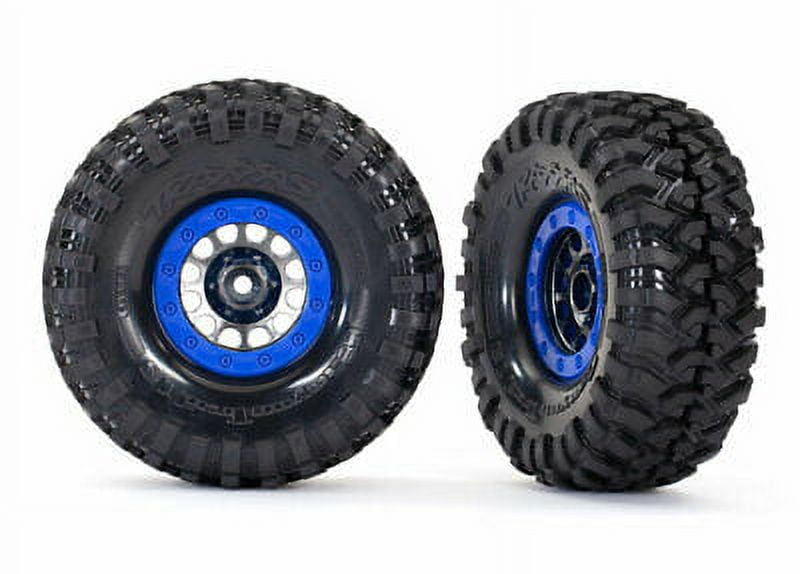 Traxxas Tires And Wheels, Assembled, Glued (Method 105 1.9' Black Chrome, Blue Beadlock Style Wheels, Canyon Trail 4.6X1.9' Tires, Foam Inserts) (1 Left, 1 Right) 8182