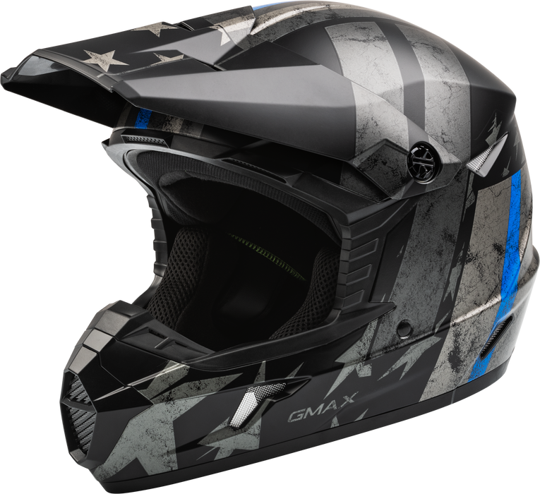 Gmax D3466075 Mx-46 Patriot Off-Road Helmet Matte Black/Grey/Blue Md