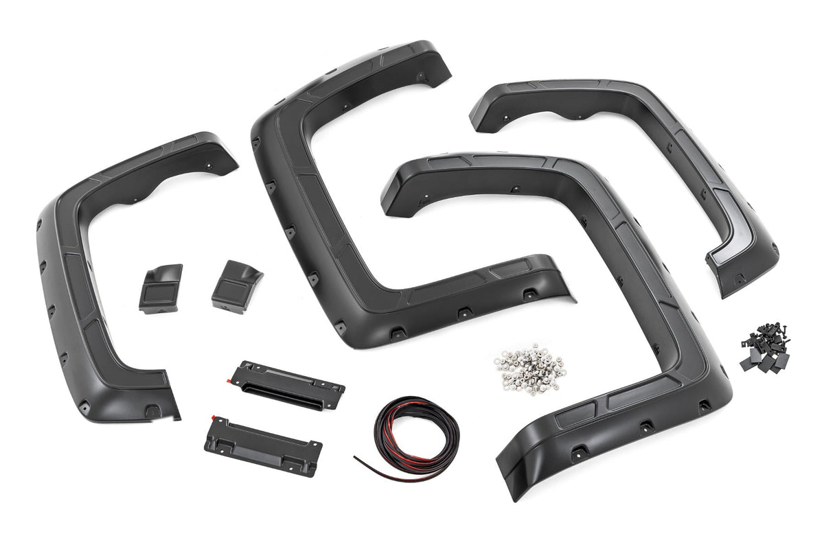 Rough Country Defender Pocket Fender Flares 6'7" & 8' Bed Black Fits Chevy Silverado 1500 (14-18) A-C11412-GBA