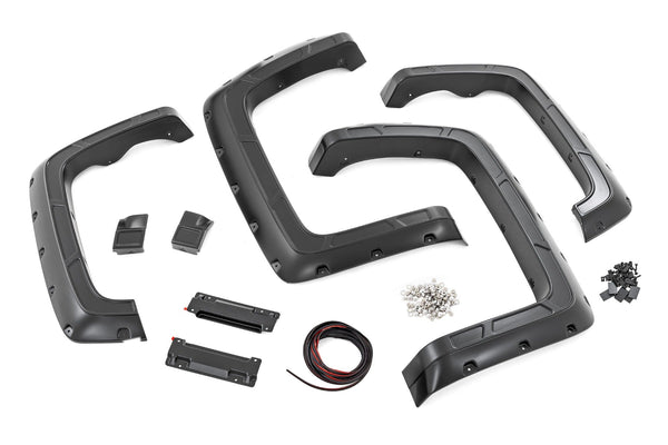 Rough Country Defender Pocket Fender Flares 6'7" & 8' Bed Black Fits Chevy Silverado 1500 (14-18) A-C11412-GBA