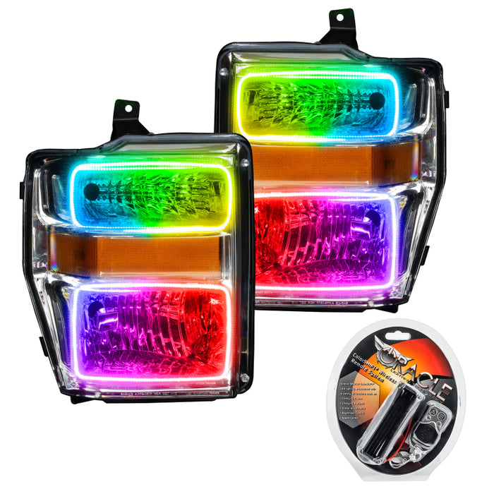 Oracle 08-10 Ford F250/350 Pre-Assembled Halo Headlights Chrome Housing ColorSHIFT SEE WARRANTY 7189-330