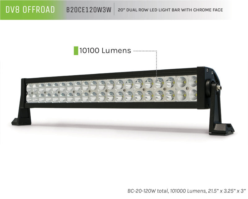 DV8 Offroad Chrome Series 20in Light Bar 120W Flood/Spot 3W LED B20CE120W3W