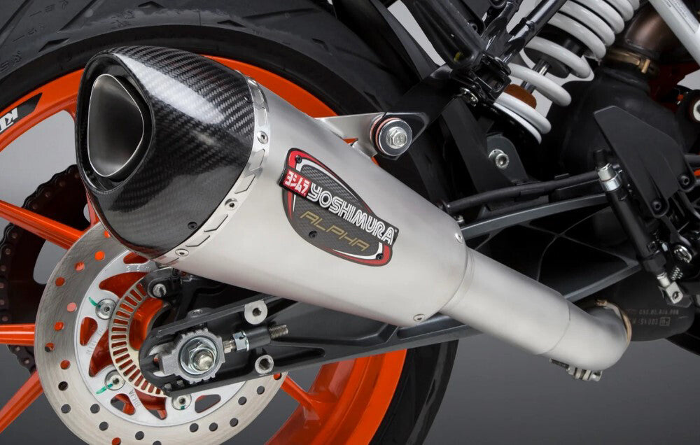 Yoshimura Alpha T Slip-On Exhaust (Street/Stainless Steel/Stainless Steel/Carbon Fiber/Works Finish) Compatible with 17-18 KTM RC390