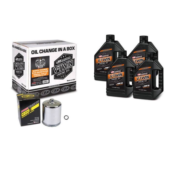 Maxima Racing Oils 90-069014C Chrome Engine Oil Change Kit (Quick Change Evo-Sportster Mineral 20W-50 Filter), 4 Quart, 1 Pack 90-069014PC