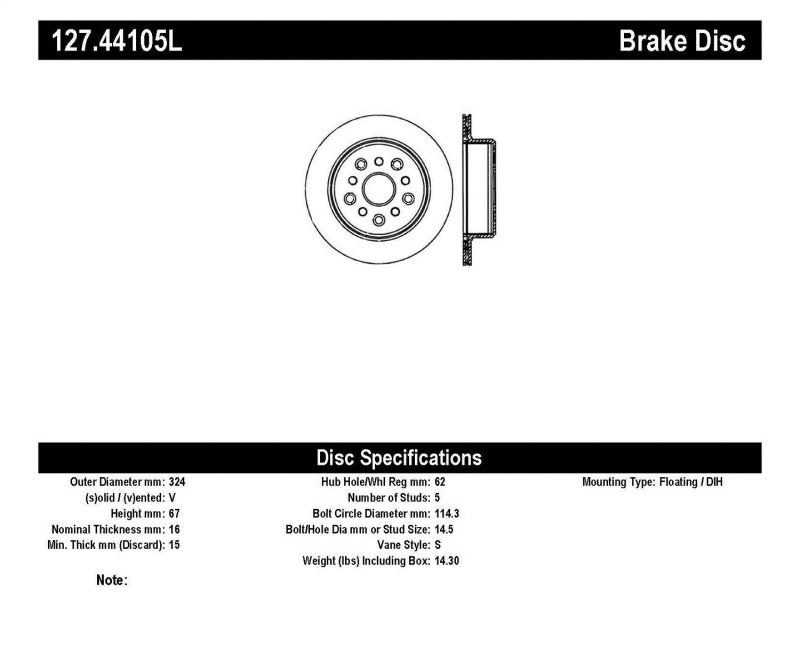 Stoptech Sport Drilled & Slotted Brake Rotor; Rear Left 127.44105L