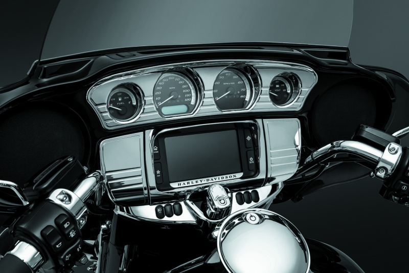 Kuryakyn Motorcycle Accent Accessory: Deluxe Tri-Line Stereo Trim Kit For 2014-19 Harley-Davidson Touring & Tri Glide Motorcycles, Chrome 7240