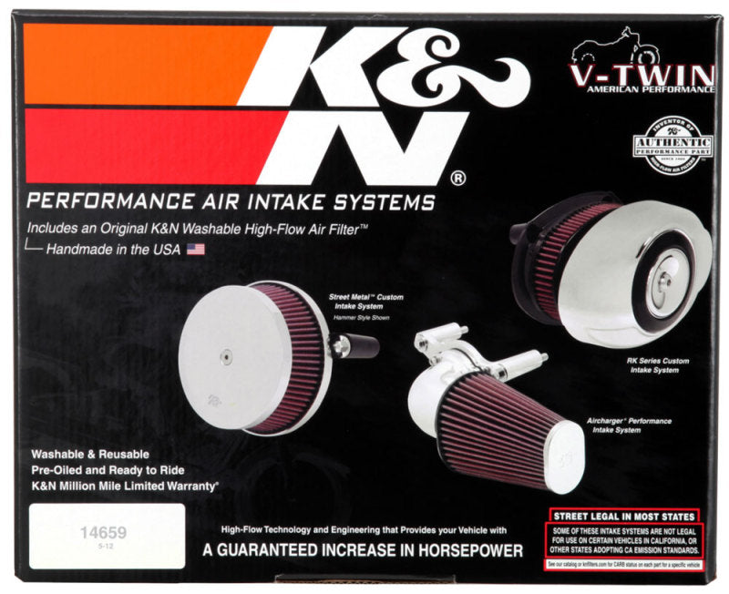 K&N Street Round Metal Intake System Harley Davidson Red Filter 6-8 Size 2.4in In Dia 2.5in H RK-3934