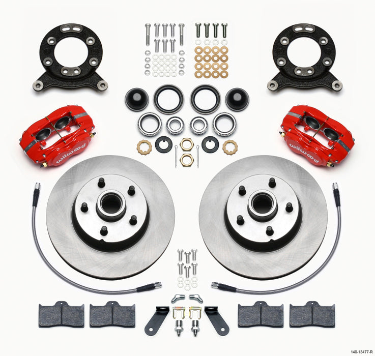 Wilwood Forged Dynalite-M Front Kit 11.30in 1 PC Rotor&Hub Red 1970-1973 Mustang Disc & Drum Spindle 140-13477-R