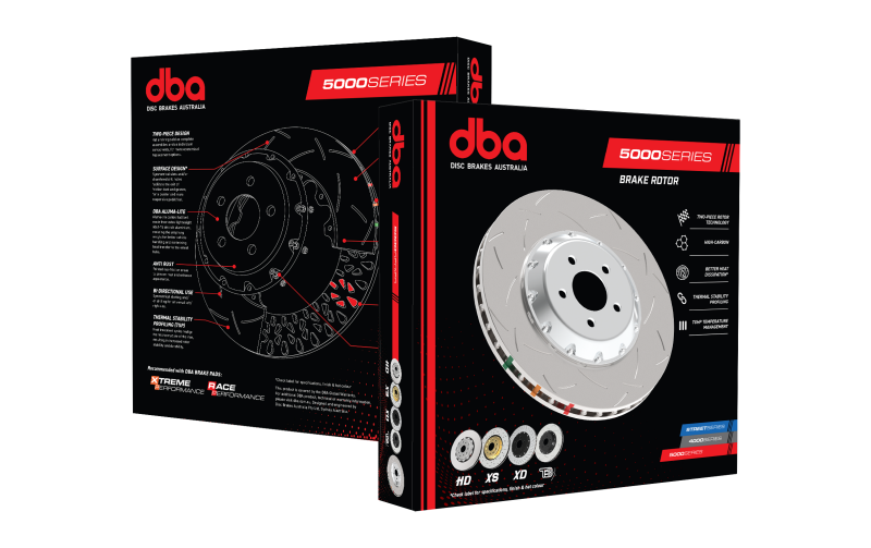 DBA Compatible with Nissan Skyline (Various) Front Slotted 5000 Series 2 Piece Rotor Assembled w/ Black Hat 5928BLKS