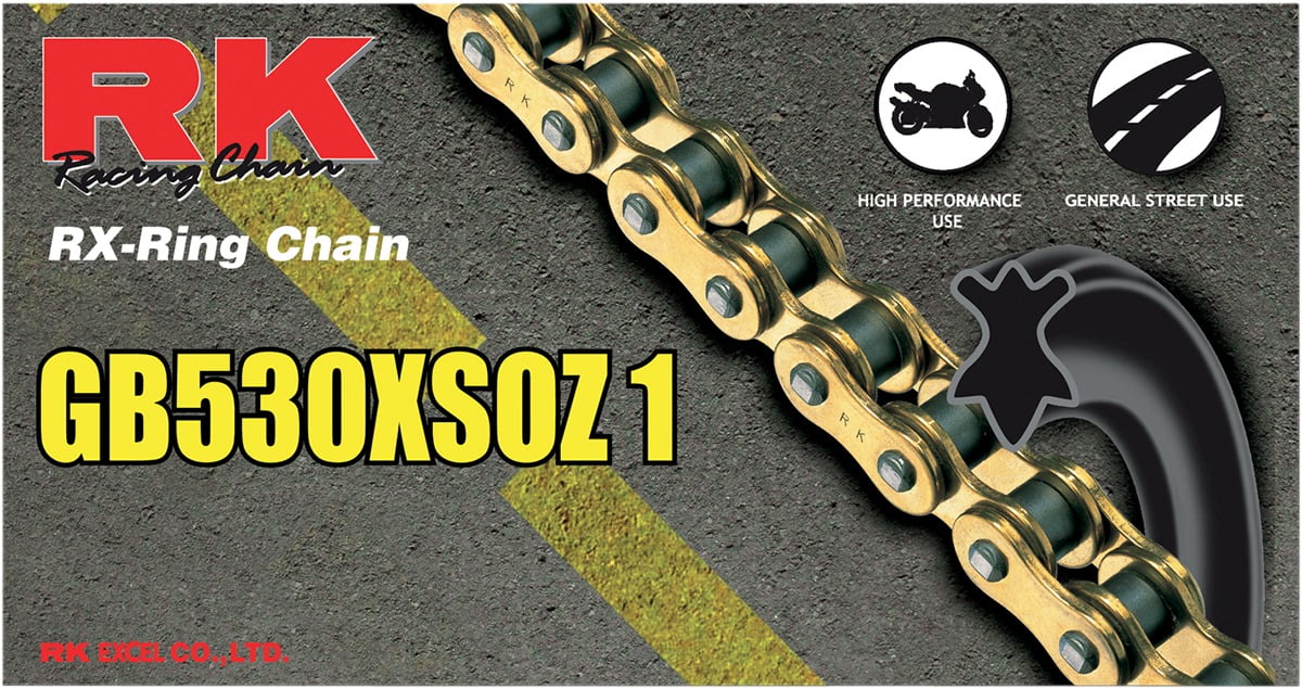RK GB530XSOZ1 High Perform Street Sport RX-Ring Gold Motorcycle Chain - 114 Link