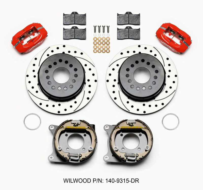 Wilwood Forged Dynalite P/S Park Brake Kit Drilled Red 12 Bolt 2.75in offset Staggered Shock 140-9315-DR