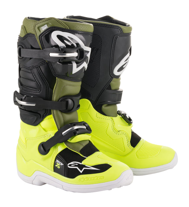 Alpinestars Youth Tech 7S Boots Yellow/Military/Black Sz 08 2015017-5561-8