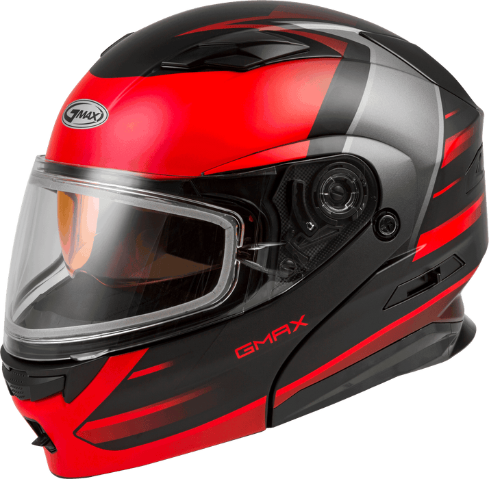 GMAX MD-01S Descendant, DOT Approved Modular Helmet, Dual Lens Shield for Snow & Motor Sports, (Matte Black/RED, X-Large)