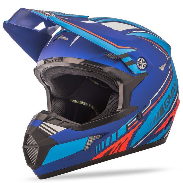 Gmax Mx-46 Off-Road Uncle Helmet Matte Blue/Hi-Vis Red Md G3467725 TC-25