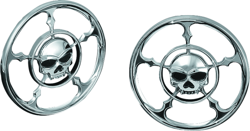 Kuryakyn Motorcycle Audio Accessory: Zombie Skull Speaker Grill Accents For 1996-2013 Harley-Davidson Touring & Trike Motorcycles, Chrome, 1 Pair, Black 3787
