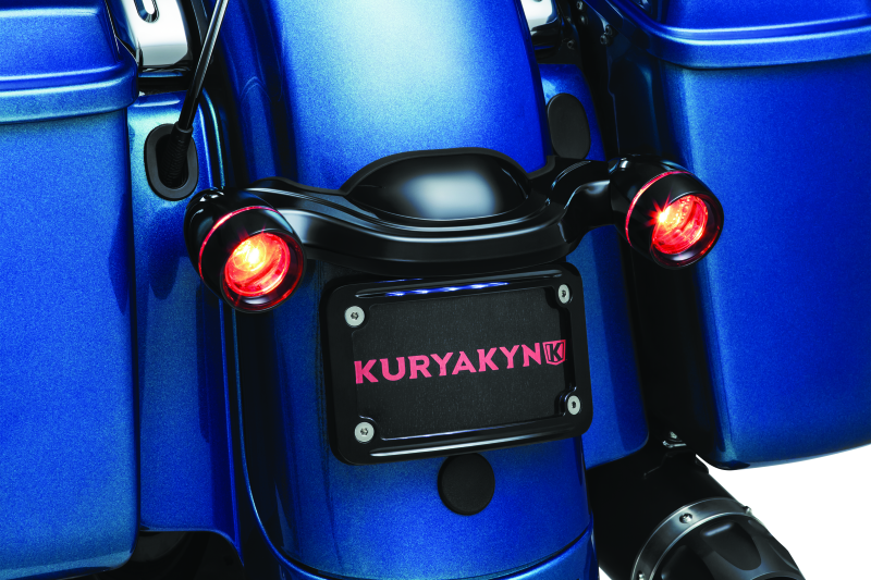 Kuryakyn 3147 Motorcycle Accessory: Curved License Plate Mount for 2010-19 Harley-Davidson Motorcycles, Gloss Black