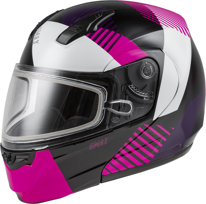 GMAX MD-04S Reserve, Lightweight Modular Helmet for Snow & Motor Sports, Comfortable Full-Face Protection (Black/Pink/White)