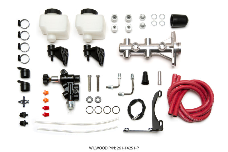 Wilwood Tandem Remote M/C Kit w L/H Brkt & Prop Valve 1in Bore Ball Burnished 261-14251-P