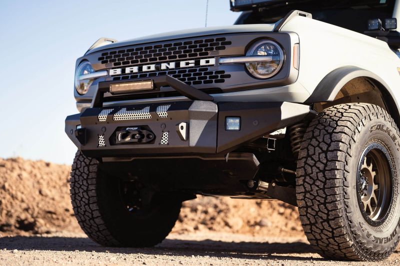 Dv8 Offroad Winch Front Bumper For 2021+ Ford Bronco Optional Bull Bar Auxiliary Light Mounts Reinforced D-Ring Mounts Accepts Oem Skid Plates & Sensors Made To Overland Series FBBR-01