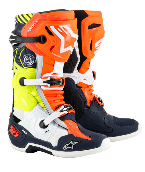 Alpinestars Tech 10 Union19 Mxon Boots Dk Blue/Org Fluo/Ylw Fluo Sz 10 2010019-7345-10