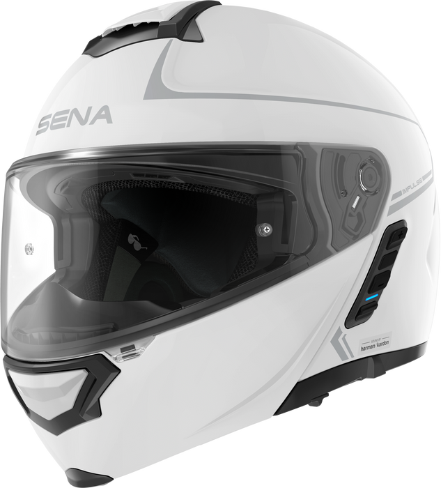 Sena Impulse DOT Flip Up Modular Bluetooth Helmet w/Sound by Harman Kardon Dual Visor Helmet with Integrated Mesh Intercom System / MP3 / Voice Dial (Gloss White, X-Large)