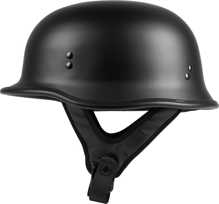 Highway 21 Motorcycle 9mm Half Helmet (German Style) (Matte Black, Small)