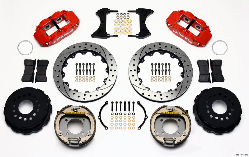 Wilwood Narrow Superlite 4R Rear P-Brk Kit 12.88in Drill Red Chevy 12 Bolt w/ C-Clips 140-13678-DR
