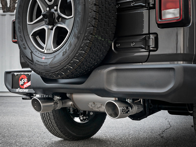 aFe Rebel Series 2.5in 409 SS Cat-Back Exhaust w/ Polished Tips 18-19 compatible with Jeep Wrangler (JL) V6 3.6L 49-48076-P