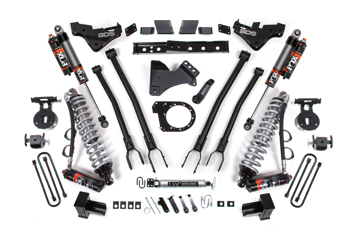 BDS 2023-2025 Fits Ford F350 Super Duty 4WD 7" 4-Link Suspension Lift Kit, 4" Rear, Block, Diesel, DRW - FOX 2.5 Pes C/o Front, FOX 2.5 Pes Rear 2254PES
