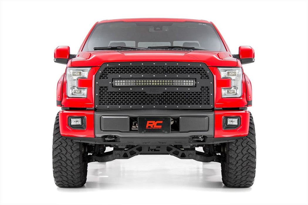 Mesh Grille | 30" Dual Row LED | Black | Amber DRL | Ford F-150 (15-17)