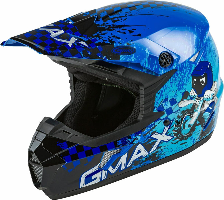 GMAX MX-46 Youth Off-Road Motocross Helmet (Blue/Silver/Black, Youth Small)